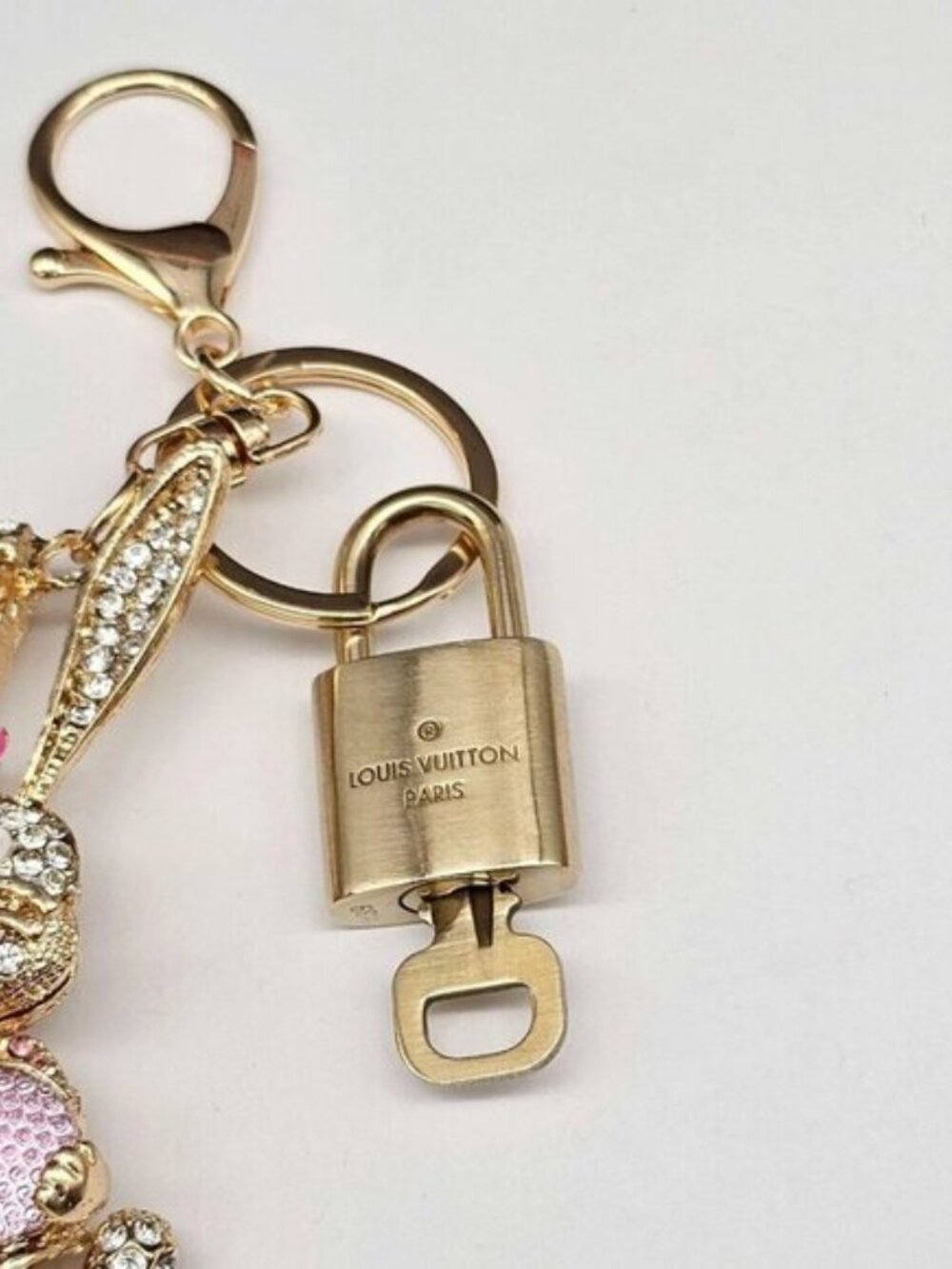 Authentic Louis Vuitton Gold Lock & Key ✨ Unbranded Bunny Bag Charm Keychain - Picture 5 of 7
